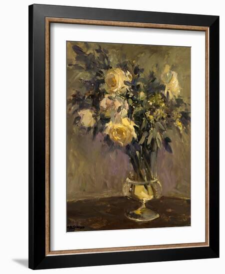 Yellow Roses In Glass Vase-Allayn Stevens-Framed Art Print