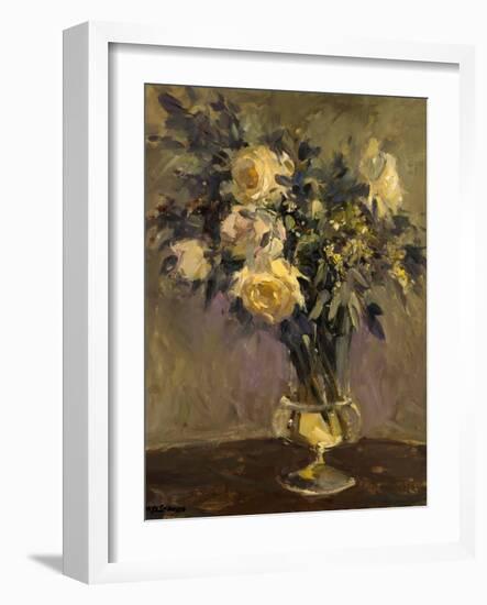 Yellow Roses In Glass Vase-Allayn Stevens-Framed Art Print