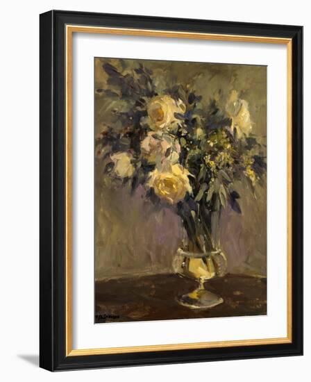 Yellow Roses In Glass Vase-Allayn Stevens-Framed Art Print