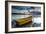 Yellow Rowing Boat on the Shore of a Lake in Bermagui, Australia at Sunset-A Periam Photography-Framed Photographic Print