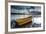 Yellow Rowing Boat on the Shore of a Lake in Bermagui, Australia at Sunset-A Periam Photography-Framed Photographic Print