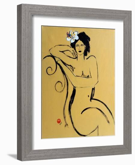 Yellow Seated Nude with White Flower and Bird-Susan Adams-Framed Giclee Print