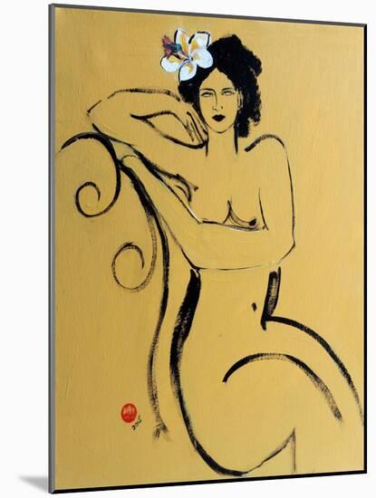 Yellow Seated Nude with White Flower and Bird-Susan Adams-Mounted Giclee Print