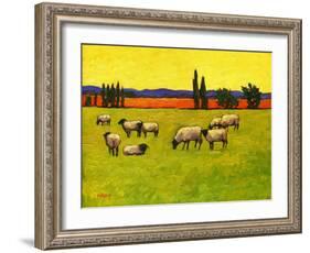 Yellow Sky with Sheep-Patty Baker-Framed Art Print