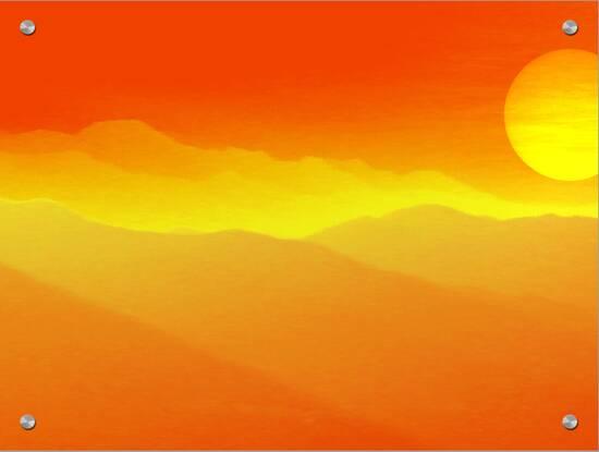 Download Yellow Sun In Red Sky Above Rolling Mountain Range Art On Acrylic I W Art Com