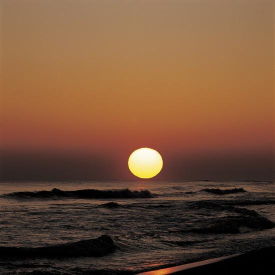 Yellow Sun In Sunset Over Ocean Waves Photographic Print Art Com