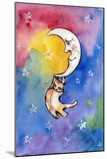 Yellow Tabby  Cat Hanging from Moon-sylvia pimental-Mounted Art Print