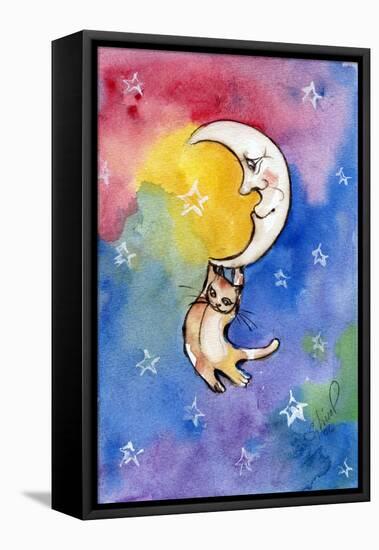 Yellow Tabby  Cat Hanging from Moon-sylvia pimental-Framed Stretched Canvas