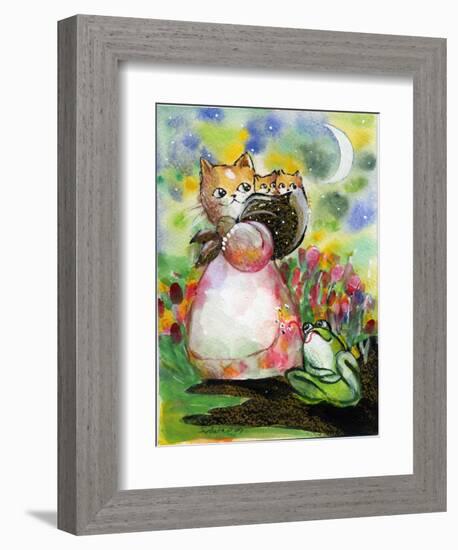 Yellow Tabby Cat Kittens BullFrog-sylvia pimental-Framed Art Print