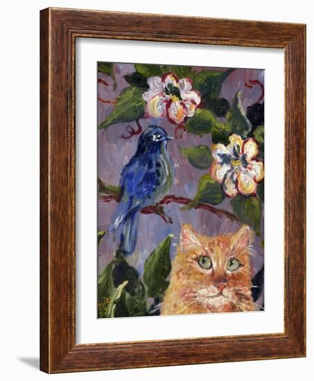 Yellow Tabby Cat watching Bluebird-sylvia pimental-Framed Art Print