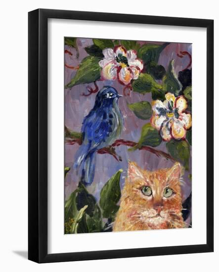 Yellow Tabby Cat watching Bluebird-sylvia pimental-Framed Art Print