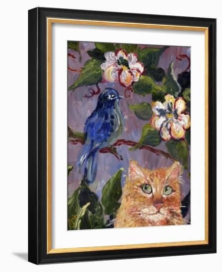 Yellow Tabby Cat watching Bluebird-sylvia pimental-Framed Art Print