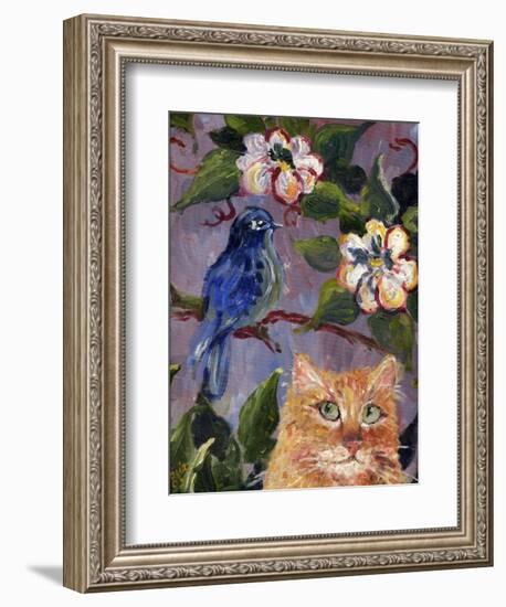 Yellow Tabby Cat watching Bluebird-sylvia pimental-Framed Art Print