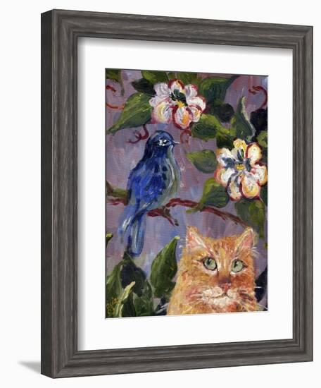 Yellow Tabby Cat watching Bluebird-sylvia pimental-Framed Art Print