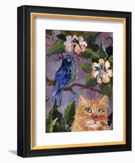 Yellow Tabby Cat watching Bluebird-sylvia pimental-Framed Art Print