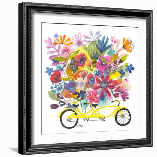 Yellow Tandem Bicycle Bouquet-Kerstin Stock-Framed Art Print