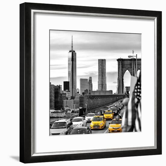 Yellow Taxi on Brooklyn Bridge Overlooking the One World Trade Center (1WTC)-Philippe Hugonnard-Framed Premium Photographic Print