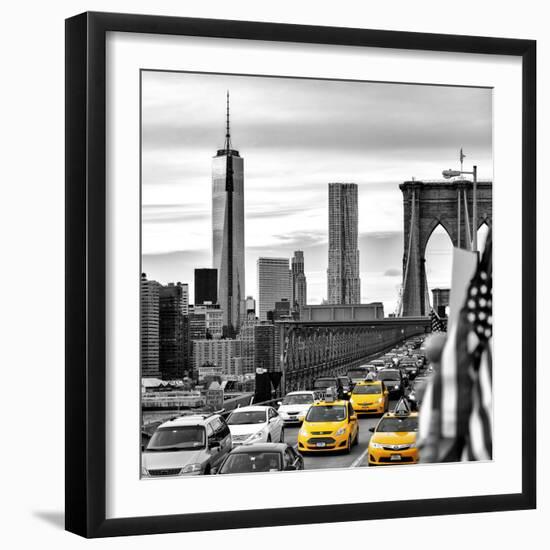 Yellow Taxi on Brooklyn Bridge Overlooking the One World Trade Center (1WTC)-Philippe Hugonnard-Framed Premium Photographic Print