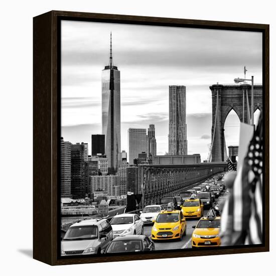 Yellow Taxi on Brooklyn Bridge Overlooking the One World Trade Center (1WTC)-Philippe Hugonnard-Framed Premier Image Canvas