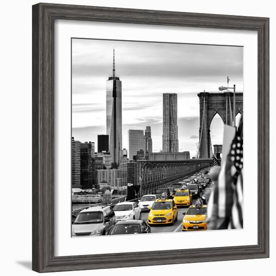 Yellow Taxi on Brooklyn Bridge Overlooking the One World Trade Center (1WTC)-Philippe Hugonnard-Framed Photographic Print