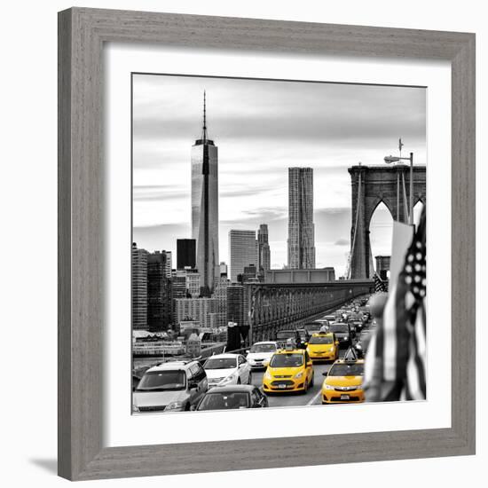 Yellow Taxi on Brooklyn Bridge Overlooking the One World Trade Center (1WTC)-Philippe Hugonnard-Framed Photographic Print