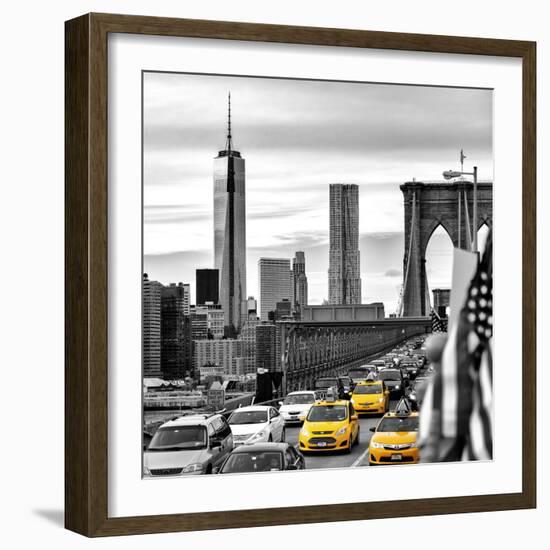 Yellow Taxi on Brooklyn Bridge Overlooking the One World Trade Center (1WTC)-Philippe Hugonnard-Framed Photographic Print