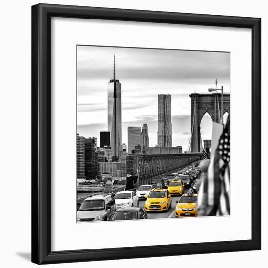 Yellow Taxi on Brooklyn Bridge Overlooking the One World Trade Center (1WTC)-Philippe Hugonnard-Framed Photographic Print