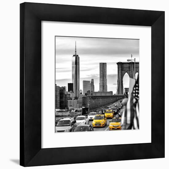 Yellow Taxi on Brooklyn Bridge Overlooking the One World Trade Center (1WTC)-Philippe Hugonnard-Framed Photographic Print