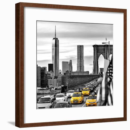 Yellow Taxi on Brooklyn Bridge Overlooking the One World Trade Center (1WTC)-Philippe Hugonnard-Framed Photographic Print