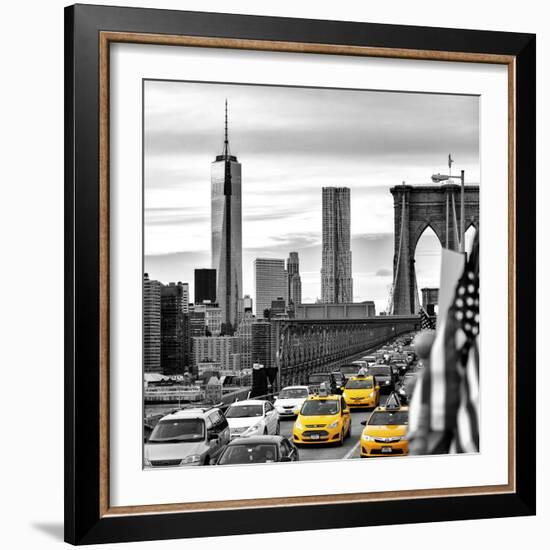 Yellow Taxi on Brooklyn Bridge Overlooking the One World Trade Center (1WTC)-Philippe Hugonnard-Framed Photographic Print