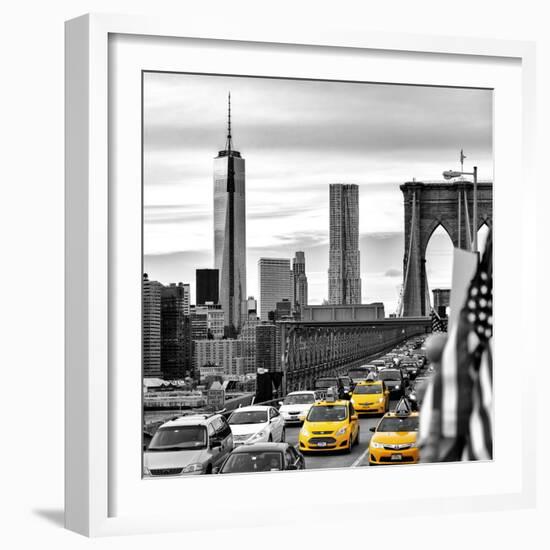 Yellow Taxi on Brooklyn Bridge Overlooking the One World Trade Center (1WTC)-Philippe Hugonnard-Framed Photographic Print