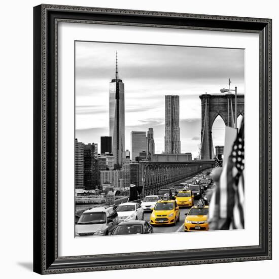 Yellow Taxi on Brooklyn Bridge Overlooking the One World Trade Center (1WTC)-Philippe Hugonnard-Framed Photographic Print