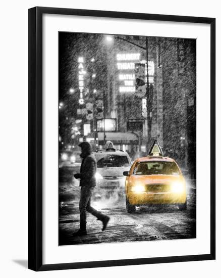 Yellow Taxis at Times Square during a Snowstorm by Night-Philippe Hugonnard-Framed Photographic Print