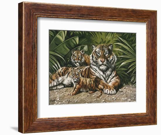 Yellow Tiger with Cubs-unknown Ampel-Framed Art Print