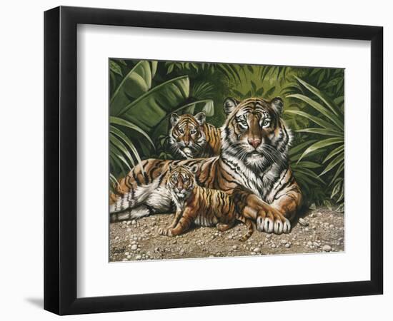 Yellow Tiger with Cubs-unknown Ampel-Framed Art Print