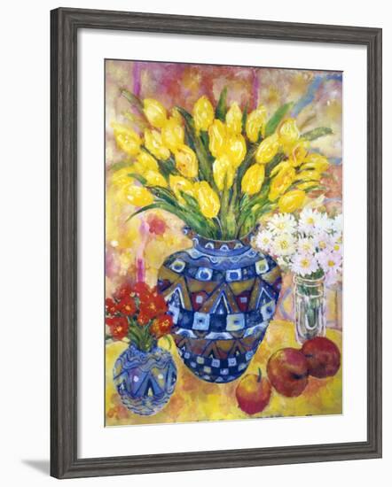 Yellow Tulips in a Blue and Gold Pot-Lorraine Platt-Framed Giclee Print