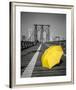 Yellow Umbrella Brooklyn Bridge-null-Framed Art Print