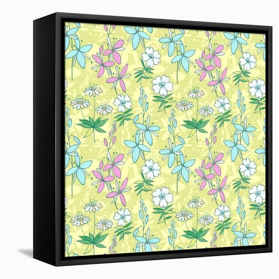 Yellow Wild Flowers Seamless Pattern-nad_o-Framed Stretched Canvas