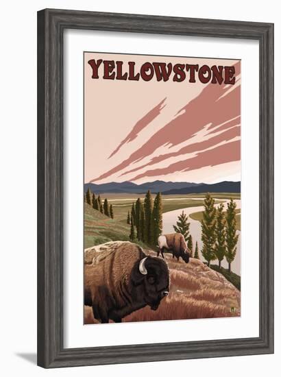 Yellowstone - Bison Scene-Lantern Press-Framed Art Print