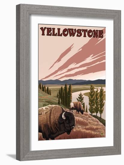 Yellowstone - Bison Scene-Lantern Press-Framed Art Print