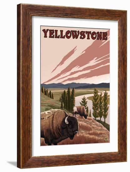 Yellowstone - Bison Scene-Lantern Press-Framed Art Print