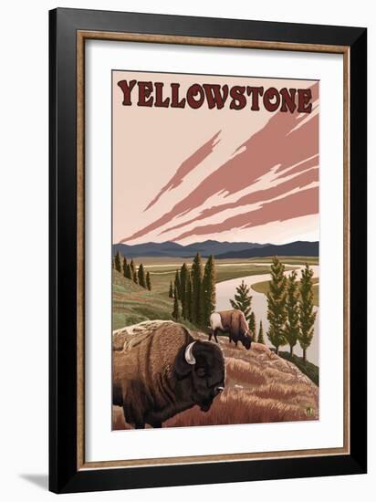 Yellowstone - Bison Scene-Lantern Press-Framed Art Print