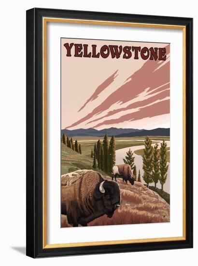 Yellowstone - Bison Scene-Lantern Press-Framed Art Print