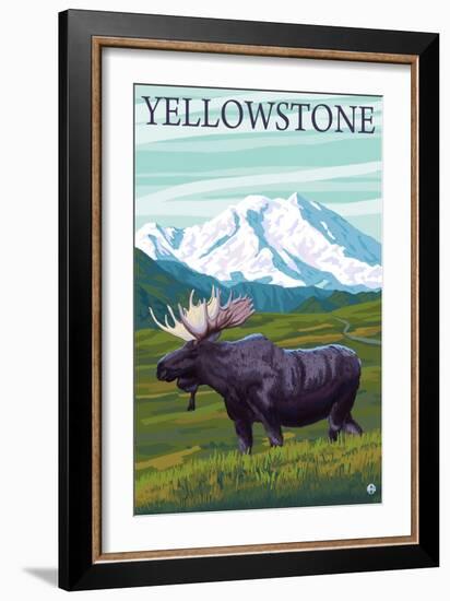 Yellowstone, Montana - Moose and Mountain-Lantern Press-Framed Art Print