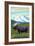 Yellowstone Nat'l Park - Moose & Mountain-Lantern Press-Framed Art Print