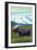 Yellowstone Nat'l Park - Moose & Mountain-Lantern Press-Framed Art Print