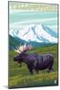 Yellowstone Nat'l Park - Moose & Mountain-Lantern Press-Mounted Art Print