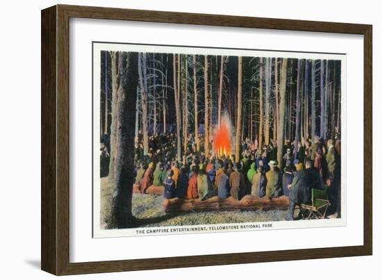 Yellowstone Nat'l Park, Wyoming - Campfire Entertainment Scene-Lantern Press-Framed Art Print