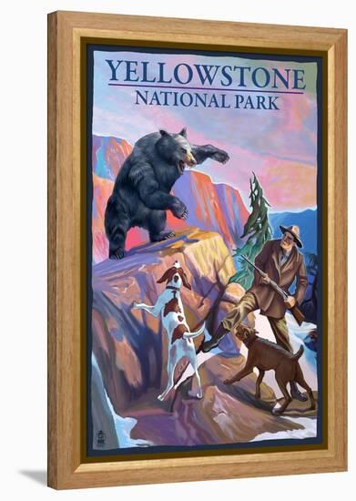 Yellowstone National Park - Bear Hunting Scene-Lantern Press-Framed Stretched Canvas