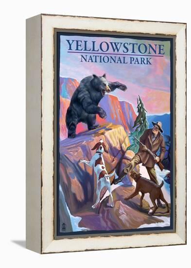 Yellowstone National Park - Bear Hunting Scene-Lantern Press-Framed Stretched Canvas